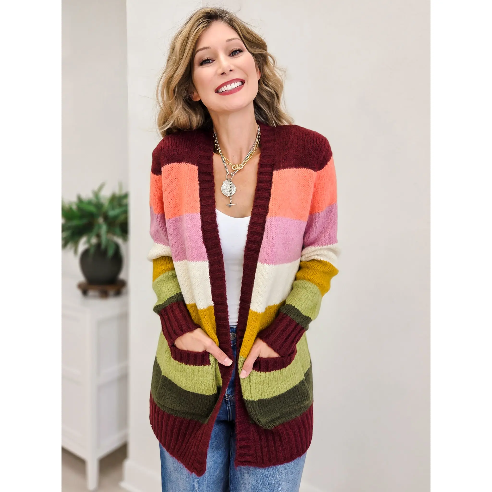 Multi Color Blocked Sweater Cardigan