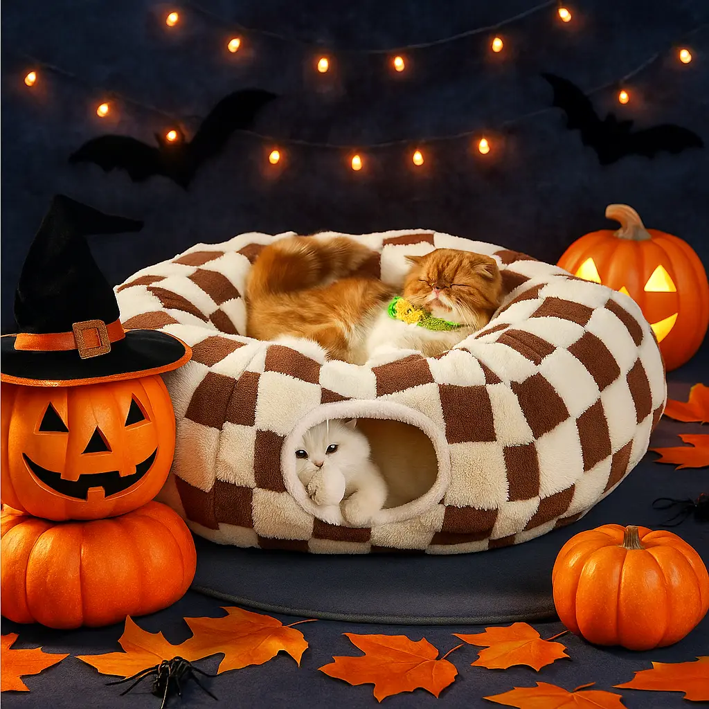 Lesure Cat Tunnel Bed for Indoor Cats - Cute Cat Donut Tunnel with Washable Circle Cushion, Round Pet Play Tunnel Toy for Kitten/Puppy/Rabbit - Animal