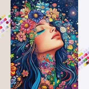 5D DIY Diamond Painting Kit, Full Drill Diamond Art Set, Cartoon Blooming Flowers Design, Home Decor Gift, Needlepoint Craft Supplies, Creative Activity, Vibrant Flower Design