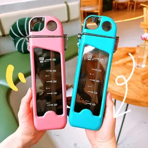 1pc, Premium Square Leakproof Water Bottle - 12oz (350ml) Capacity, BPA-Free Plastic, Measurement Markings, Straw for Easy Sipping, Perfect for Outdoor Activities, Travel, Hiking, Camping, and Fitness Enthusiasts