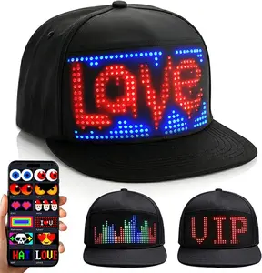 Programmable LED Baseball Cap with Wireless App Control, Smart Light Up Message Hat with DIY Scrolling Text & Animations for EDM Festivals, Raves, Parties and Novelty Gifts - Black