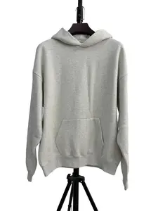 Mens Oversized Heather Light Oatmeal Gray Heavyweight Fleece Minimalist Streetwear Pullover Hoodie