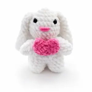Adorable White Crochet Bunny with Pink Heart Design - Perfect for Gift or Decor