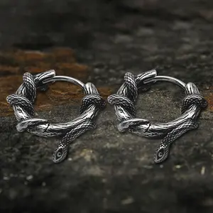 GTHIC Retro Snake Entwined Vines Stainless Steel Hoop Earrings Fashion Accessories for Men and Women Daily Wear