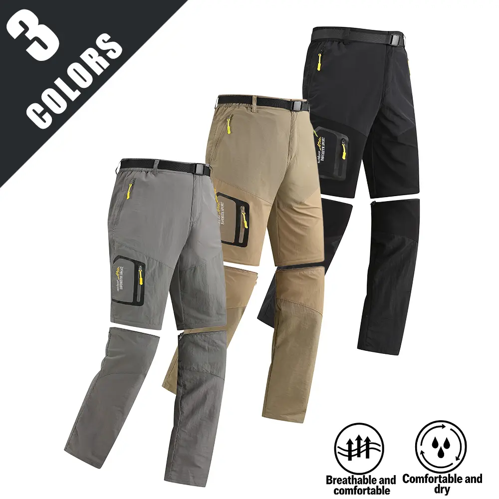 Convertible hiking pants, zip-off quick-dry pants, outdoor cargo pants, unisex travel trousers