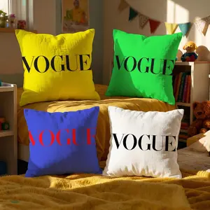 Media VOGUE Cushion Cover INS Style Exquisite Print Short Plush Pillow Case Soft Skin-Friendly Durable Throw Pillow Cover 40x40 Viral Trendy Aesthetic Cozy Luxury Home Decor Living Room Bedroom Sofa Couch Home Textile