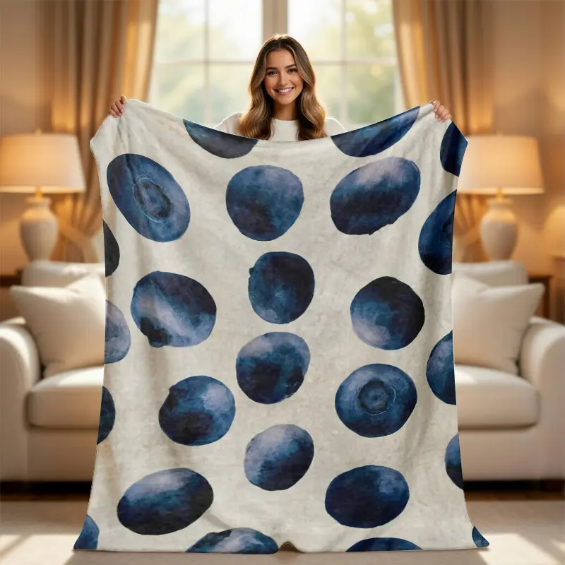 Vintage Blueberry Aesthetic Throw Blanket - Hand-painted Fruit Artwork Print, Botanicals Design, Cozy Soft Couch Cover, Cottagecore Room Decor, Cute Nature Gift, Artwork Print Blankets, Botanicals Blankets