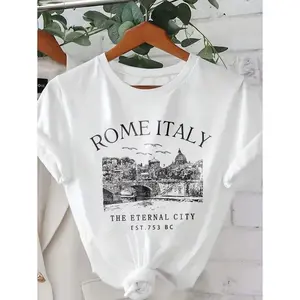 INAWLY Roman Italy Shirts Italy Skyline T-Shirt Women's Casual Round Neck Short Sleeve Tee ROME ITALY THE ETERNAL CITY EST 753 BC Graphic Tees Women Tops