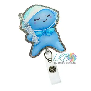 Glove Buddy (Syringe) Badge Reel – Handmade Balloon Glove Doll ID Holder, Made to Order Retractable Badge Clip, Gift for Nurses, Healthcare Workers, Lab Techs