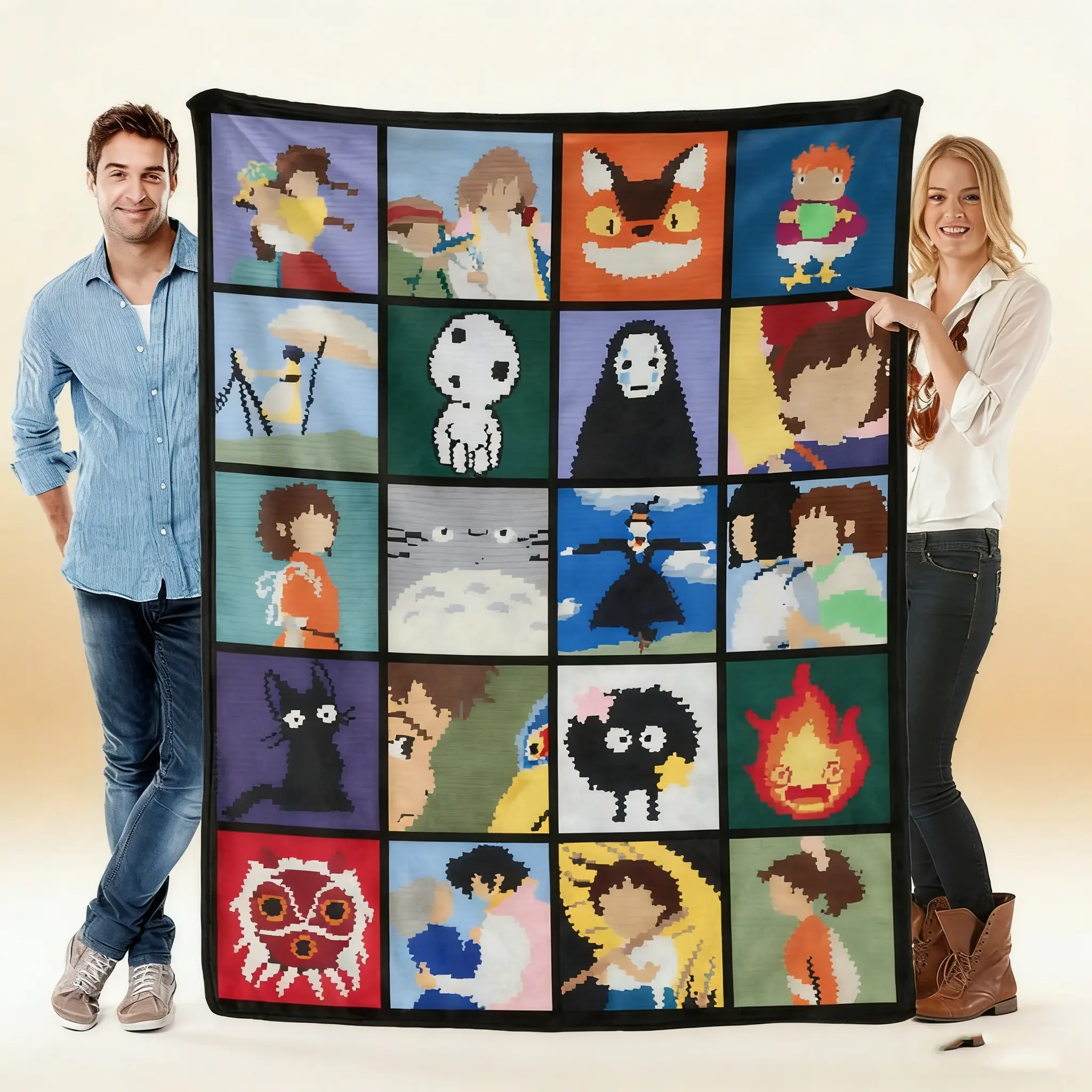 Studio Ghibli Anime Flannel Blanket - Ultra Soft, Warm, Breathable, Wrinkle-Resistant, Lightweight, Portable Plush Throw Cover for Bedroom Couch - Perfect Gift for Anime Fans, Children - Totoro Kiki Spirited Away Magic Style Decor