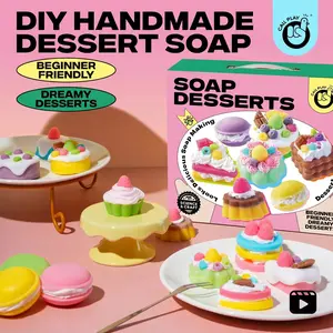 DIY Handmade Dessert Soap Making Kit for Adults Beginners & Enthusiasts All-in-One Craft with Cake Macaron Pudding Molds Soap Base Colorants Piping Tools Instruction Great Holiday Gift Home Spa Project