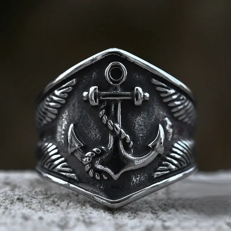 GTHIC Sturdy Stainless Steel Anchor Eagle Nautical Jewelry Ring for Men, Daily Wear Accessory