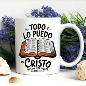 1pc, 11oz Ceramic Coffee Mug with Inspirational Spanish Quotes - Insulated, Hand Wash Only - The Perfect Gift for Coffee Lovers, Men and Women - Black & White Design with "El libro de Cristo" Illustration, Travel Coffee Cup | Reli