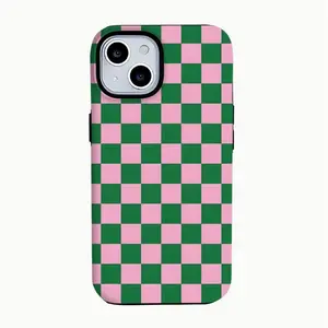 Fashion Pink Green Chessboard Pattern Phone Case Cover for iphone 17 phone case 16 pro max 15 Plus 14 13 12 11 Cute, clear, military-grade, high-end, durable, shockproof, and drop-resistant 2-in-1 glossy phone case