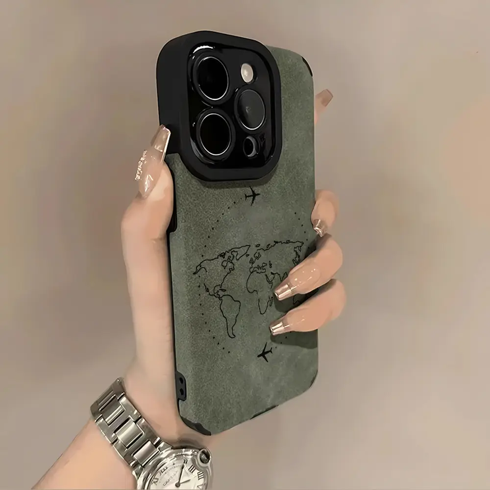 Travel adventure vibes! Suede world map airplane phone case, a stylish and artistic choice, compatible with iPhone 17/16/15/14/13/12/11/X/XS/XS Max, the perfect holiday gift for friends, family, or yourself., Accessories, Smartphone, Cellphone