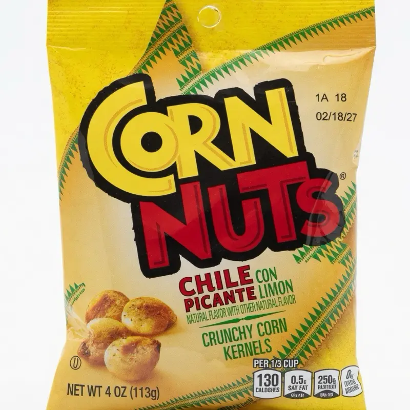 Corn Nuts Chile Con Picante Limon Crispy Corn Kernels Snack, 4 oz (113g) Ambient Natural Chili Flavored Packaged Crisps & Puffed Snacks, Crispy Crisps & Puffed Snacks