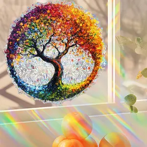 1Pc Retro Art Circular Tree Electrostatic Film Sticker - Waterproof, Detachable, Reusable, Electrostatic Adsorption Creative DIY Electrostatic Film Suitable for Balcony Glass, Doors and Windows, Home Decoration, Room Decoration and Other Scenes