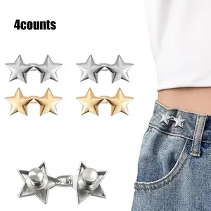 Star Shaped Jeans Waist Adjuster, 4 Counts Detachable Waist Button, Sewing-free Jeans Waist Adjuster, DIY Sewing Accessories for Jeans, Handmade Patch, Adjustable Button