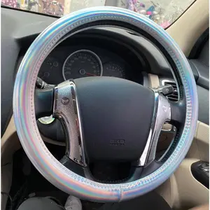 Color Changing Glossy Car Steering Wheel Cover for Women Girls,15" Universal Fit Auto Steering Wheel Protector Interior Decor Car Accessories (Silver)