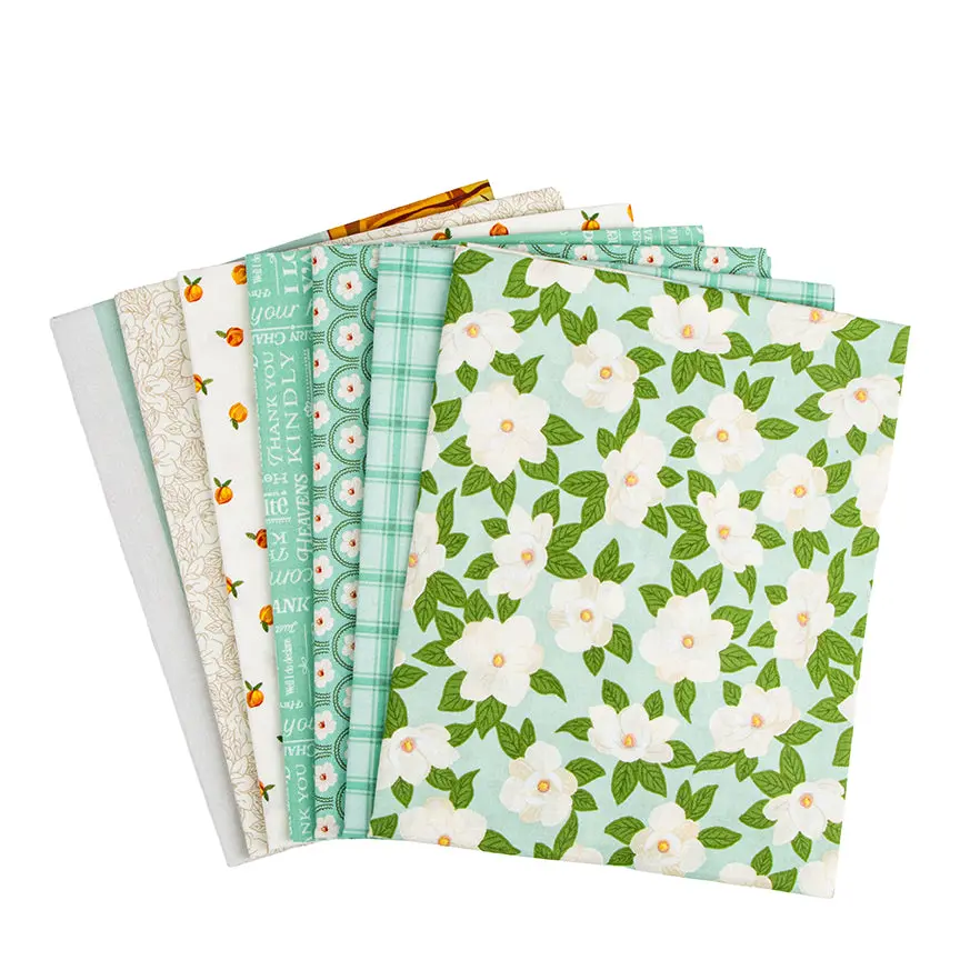 Southern Charm Mint Cotton Fabric Bundle - Retro Typographic & Floral Prints