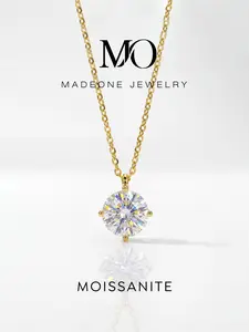 1 Pc Classical Four Prong Necklace with 2.0ct Synthetic Moissanite for Women Party Copper Fine Jewelry