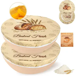 2Pack 10inch Large Reusable Beeswax Elastic Bowl Covers for Sourdough Bread Dough Proofing and Food Storage