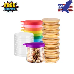 27 Pcs Yogurt Jar Lids Clear Plastic Silicone Bamboo Wood Container Lids