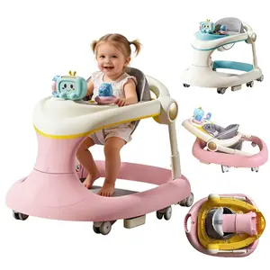 6–18 Month Foldable Baby Walker/Aid: Features one-step folding, an anti-tip design, and 3-level height adjustment to suit babies of varying heights. This multifunctional walker includes a weight-bearing footrest, a musical activity tray