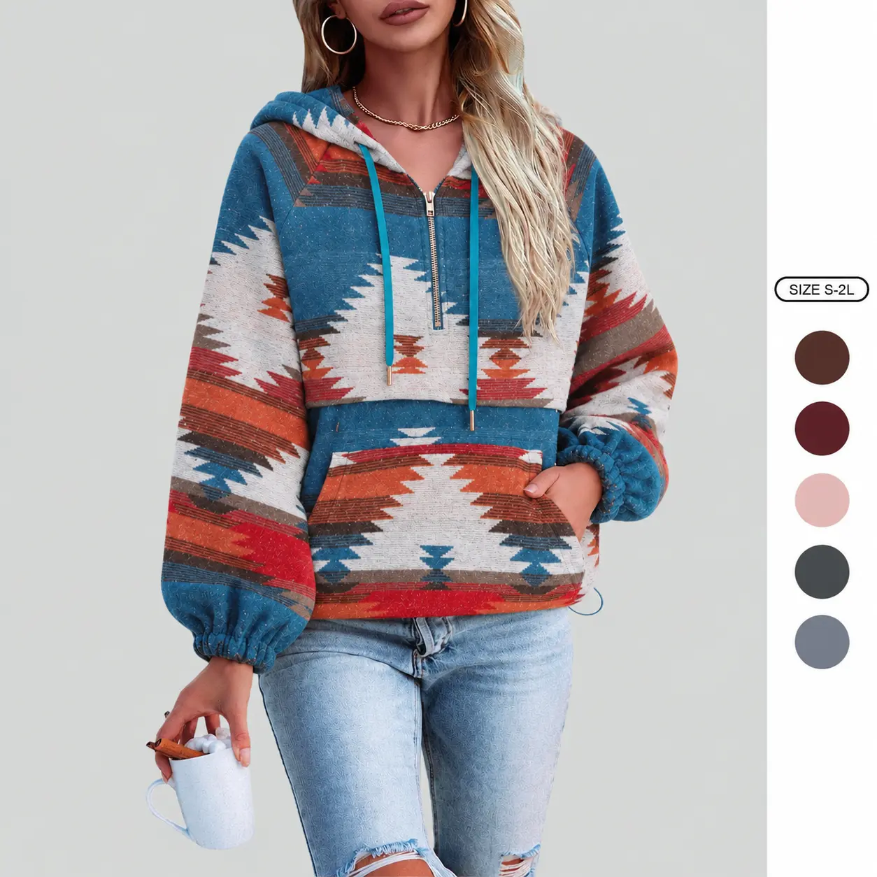 Imily Bela Women’s Oversized Hoodie Zip Up Long Sleeve Aztec Loose Fit Sweatshirts Pullover Tops