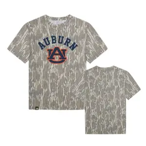 Mossy Oak A Over U Printting Original Bottomland Pattern Tshirt, Navy Auburn Printing Bottomland Camouflage Camo Tee