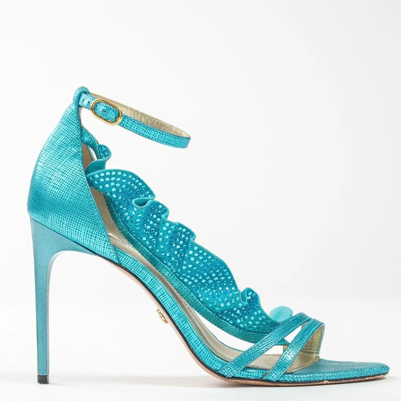 Women’s High Heel Sandals | Turquoise Crystal Party Footwear with Ankle Strap - Elegant Sandals for Daily Wear - Pointed Toe & Casual Heel Sandals for Summer