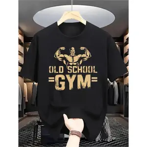 Men'S & Women'S Vintage Gym T-Shirt - OLD SCHOOL GYM Graphic Tee with Muscle Arms & Gym Equipment Print - Retro Workout Shirt - Machine Washable Gym Apparel for, Fitness Enthusiasts, Gym Clothes