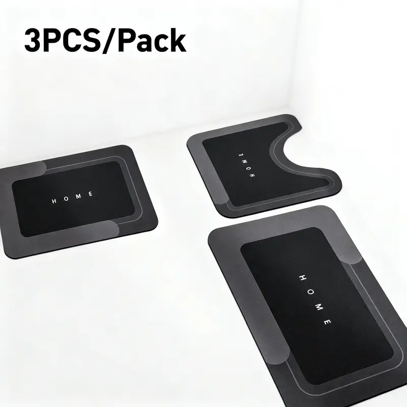 3-Pcs Diatomite Bath Mat Set - Absorbent Bathroom Rugs with Anti-Slip Rubber Grip Base, Quick-Drying Fall Prevention Grip Traction Bath Mats, Floor-Protecting Home Bathroom Accessory