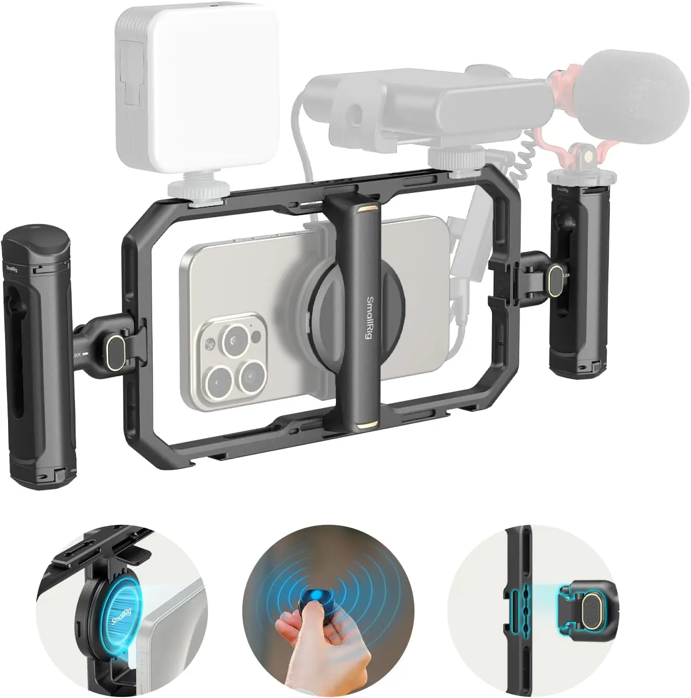 SmallRig Universal Quick Release Phone Cage Kit Basic 6417, Aluminum Frame Cellphone Camera Stabilizer Accessories with Wireless Control Dual Handles, Phone Clip & MagSafe Support for iPhone, Samsung, Pixel – Content Creator Camera Rig