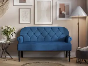 Favorer Margherita 59-Inch 2-Seater Upholstered Settee with Tufted Back and Rolled Arms in Luxurious Blue Velvet for Living Room and Bedroom