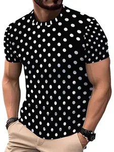 Men's Black and White Polka Dot Summer Casual Short Sleeve T-Shirt