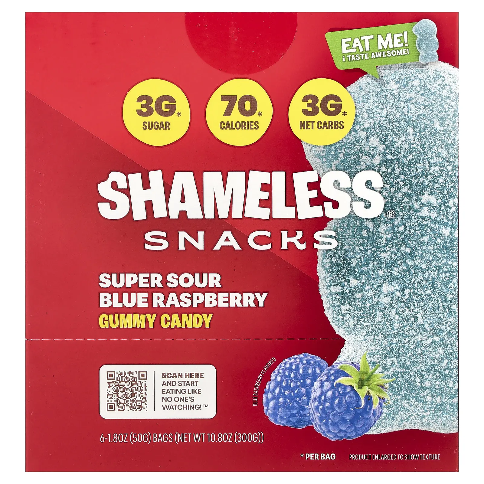 Shameless Snacks Gummy Candy, Super Sour Blue Raspberry, 6 Bags, 1.8 oz (50 g) Each Shameless Snacks Gummy Candy, Super Sour Blue Raspberry, 6 Bags, 1.8 oz (50 g) Each