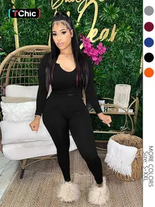 Two-Piece Set Women's Solid Notched Neck Crop Top & High Waist Leggings, Casual Fashion Cozy Outfits for Daily Outdoor Wear, Women Clothes for Fall & Winter, Sweatsuit Set,Airport Outfit