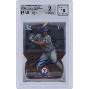 Wyatt Langford Texas Rangers Autographed 2023 Bowman Chrome Draft #BDC-106 Beckett Fanatics Witnessed Authenticated 9/10 Card - Fanatics Authentic Certified