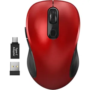 2.4G   for Laptop,    with USB Receiver and Type-C Adapter, 6 Button Cordless   Mice for Windows  PC Notebook (Red)