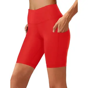 Biker Shorts Women with Pockets - 8" High Waisted Tummy Control Running Workout Spandex Gym Volleyball Yoga Shorts