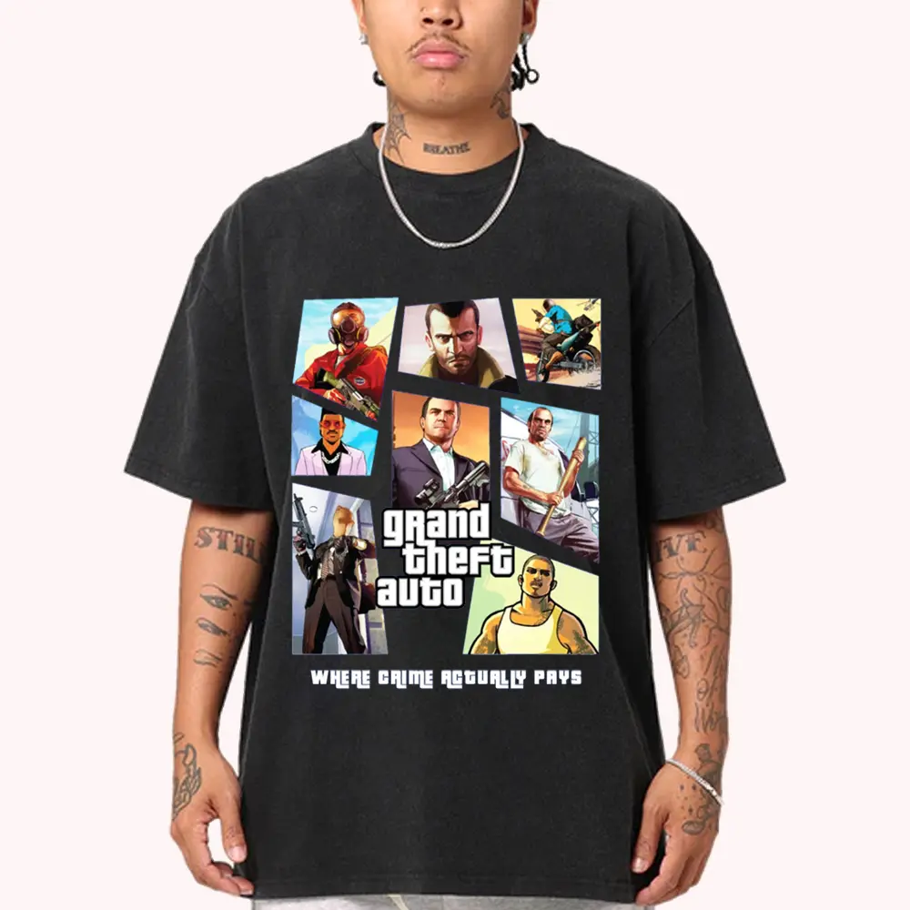 Grand Theft Auto T-Shirt Retro Alternative Gamer Graphic Tee Regular Fit Clothes HY4097