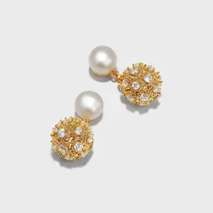 Delicate Pearl Birthstone Earrings & Neckalce 24K Gold Plated Engagement Wedding Anniversary gift Timeless Elegant Jewelry - booneealus