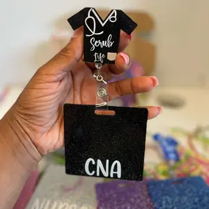Glitter Acrylic CNA Badge reel Buddy Set. Scrublife Badge Reel With CNA Badge Buddy! Badge Reel Identification Holder for Work or school.