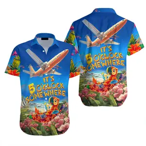 It's Five O'clock Somewhere Parrot Tropical Hawaiian Shirt, 100% Woven Polyester, Casual Polka Dot, Available in Sizes S to 5XL - Breathable