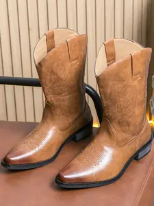 Men's Fashion Embroidered Pointed Toe Boots, Casual Comfortable Western Cowboy Boots for Daily Wear, Fashion Shoes for Party, Daily Clothing Decor for Men