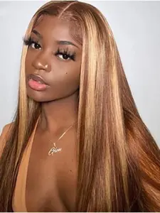 Glueless Frontal Wigs 5x5 Straight Lace Front Wigs Human Hair Honey Blonde 4/27 Highlight Ombre 180% Density Pre Cut Pre Plucked Wear And Go Wig for Women