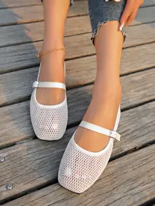 French Lace Mary Jane Flats | Sheer Mesh Bow Ballet Flats for Summer
