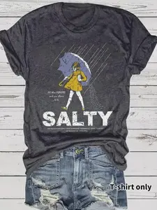 Women's Salty Girl Tee, Vintage Casual Short Sleeve Shirt, Trendy Umbrella Top, Gift For Her, Casual Tee, Retro Teem, Summer Outfit