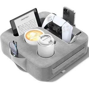 Couch Cup Holder Pillow Sofa and Bed Caddy for iPad Kindle Switch Game Controller Remotes Phones, Small Sized Cup & Drink Holder for Couch Bed Desk Car Beach Bathroom